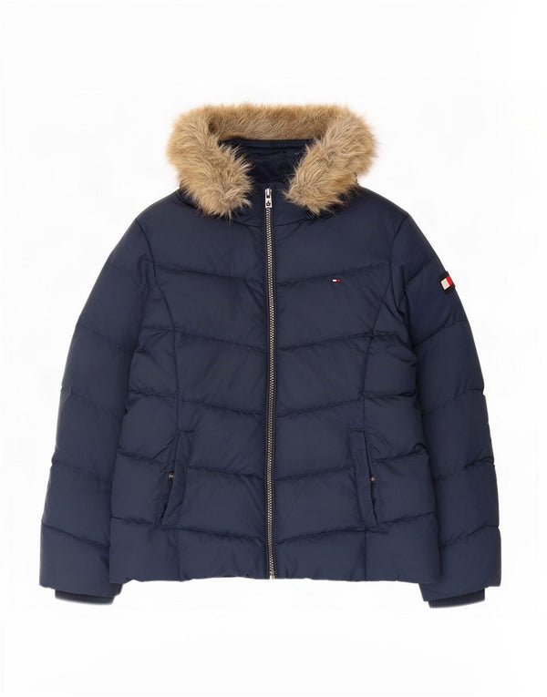 Jaqueta acolchoada com capuz para meninas Tommy Hilfiger 11-12 anos azul marinho poliéster