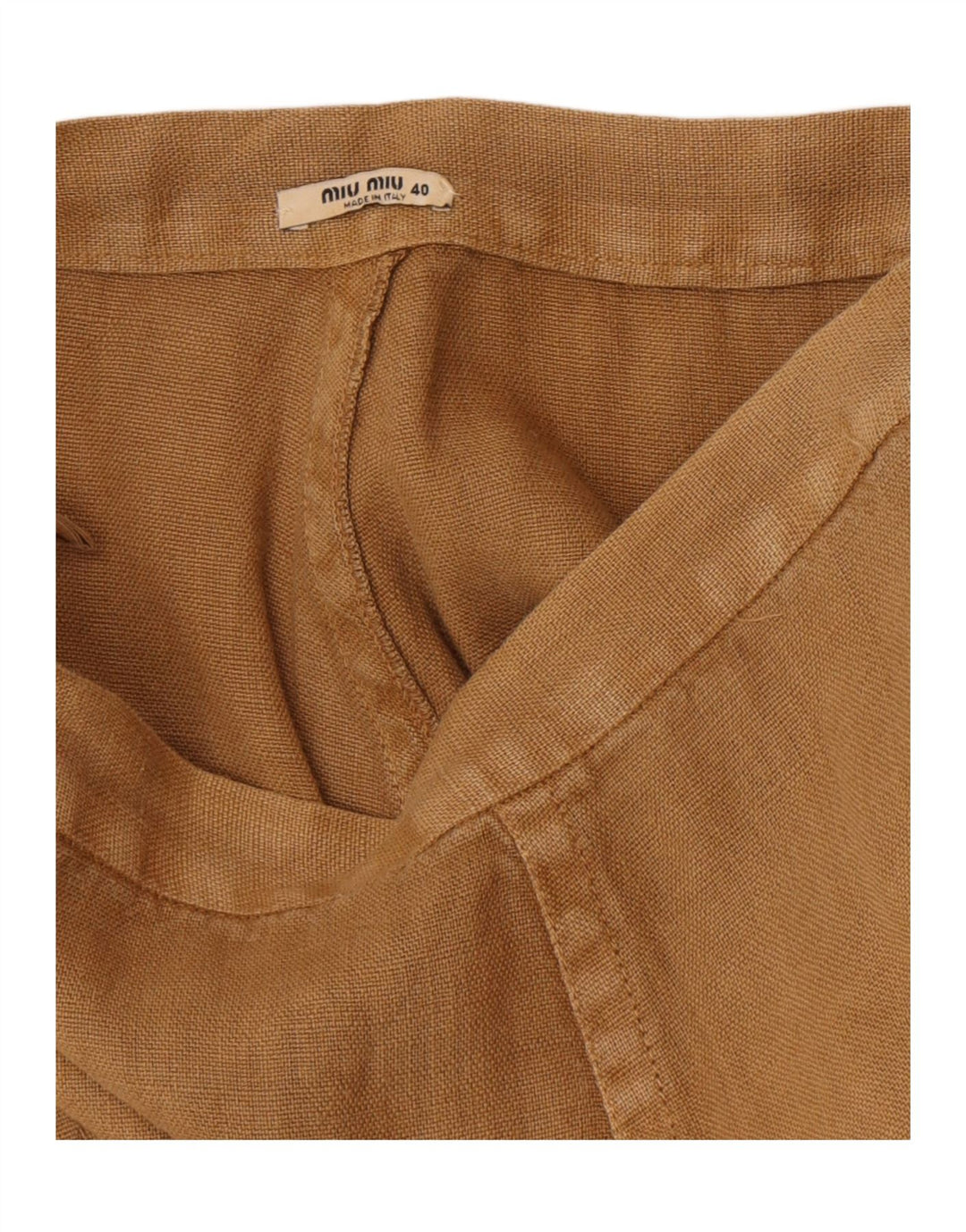 Miu Miu saia evasê feminina IT 40 pequena W26 cáqui linho clássico