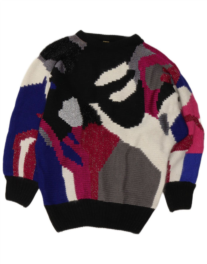 Suéter feminino VINTAGE com gola canoa Reino Unido 8/10 pequeno multicolorido