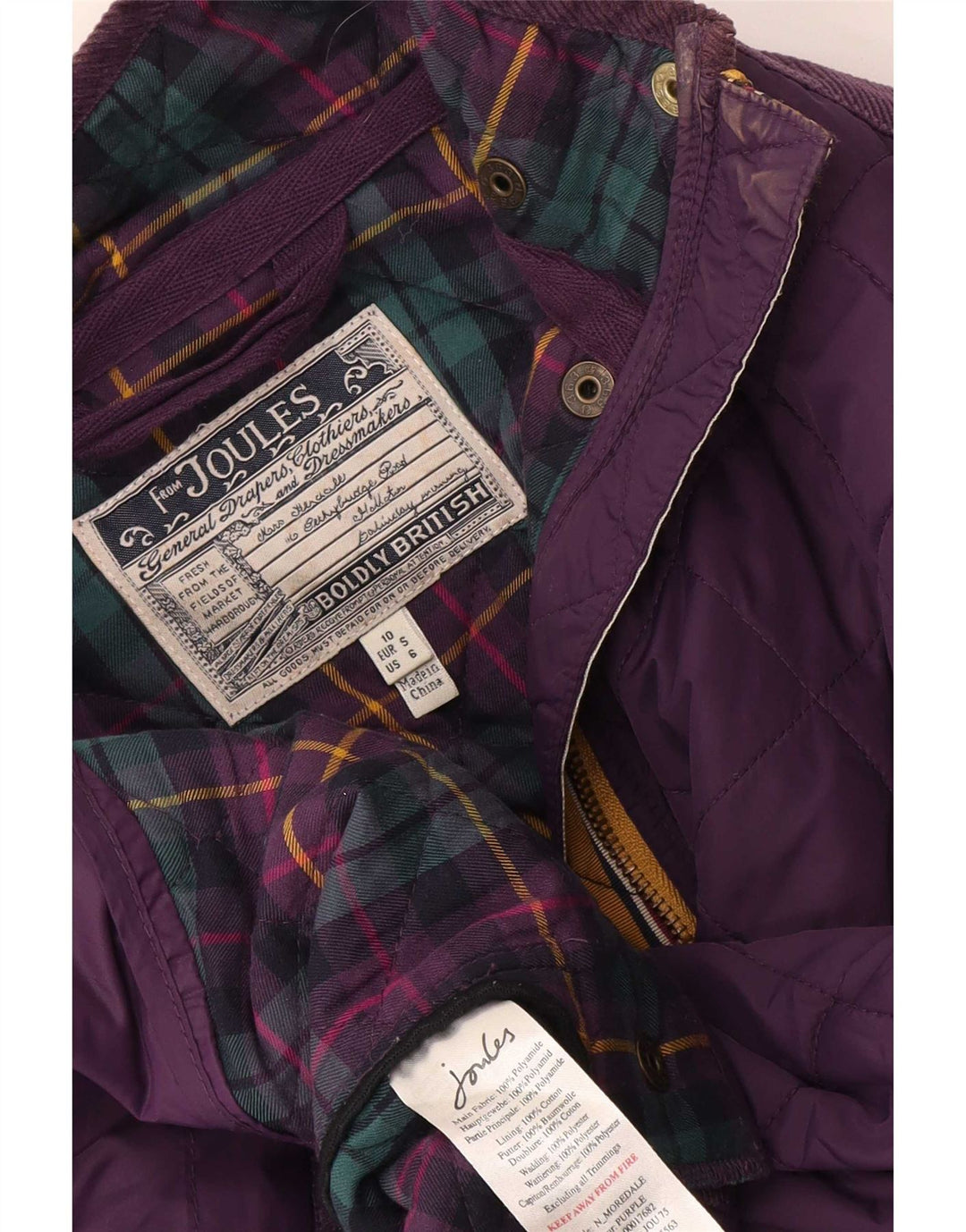 Jaqueta acolchoada feminina Joules UK 10 poliéster roxo pequeno