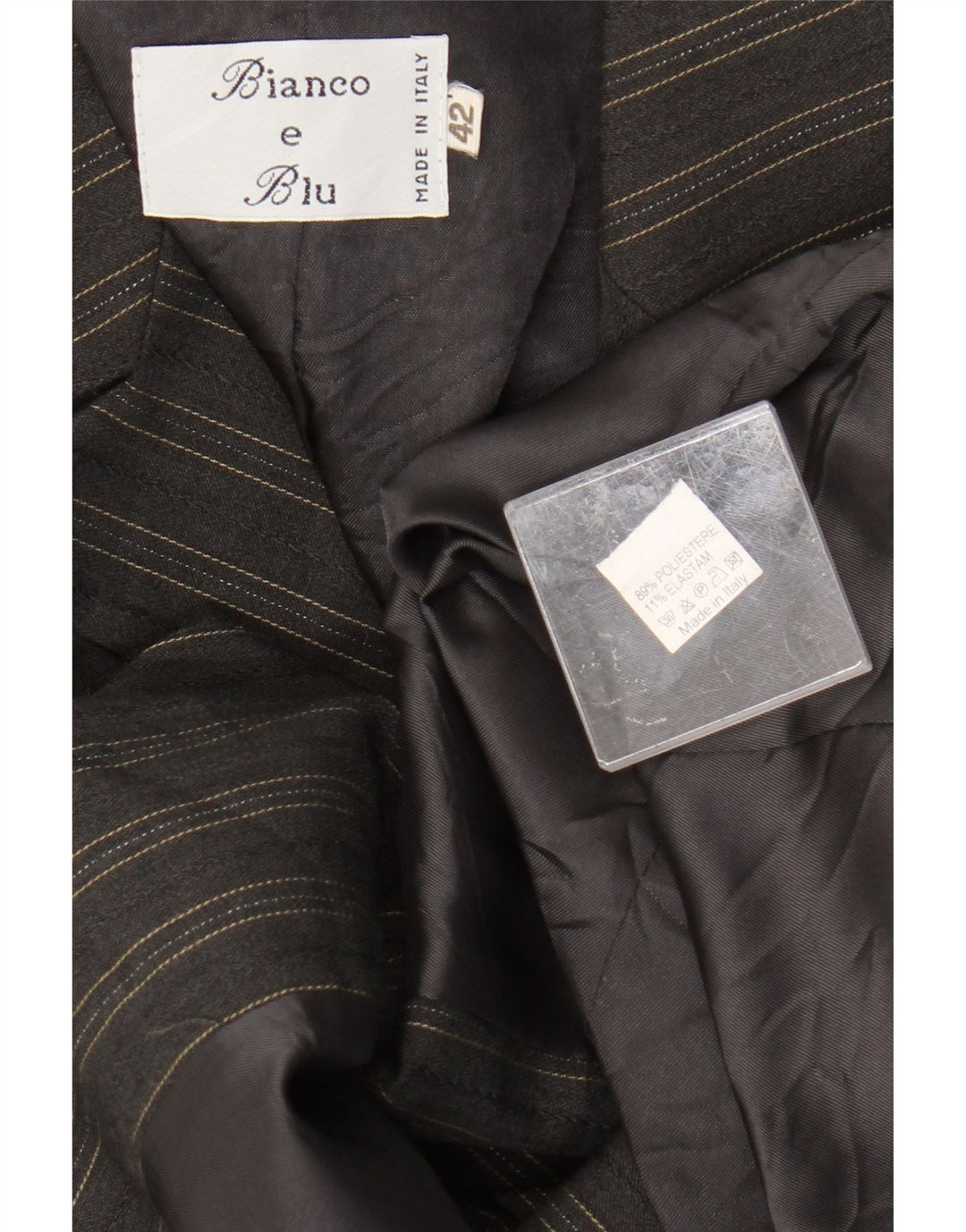 Bianco e Blu Jaqueta Blazer Feminina de 2 Botões IT 42 Listrado Cinza Médio