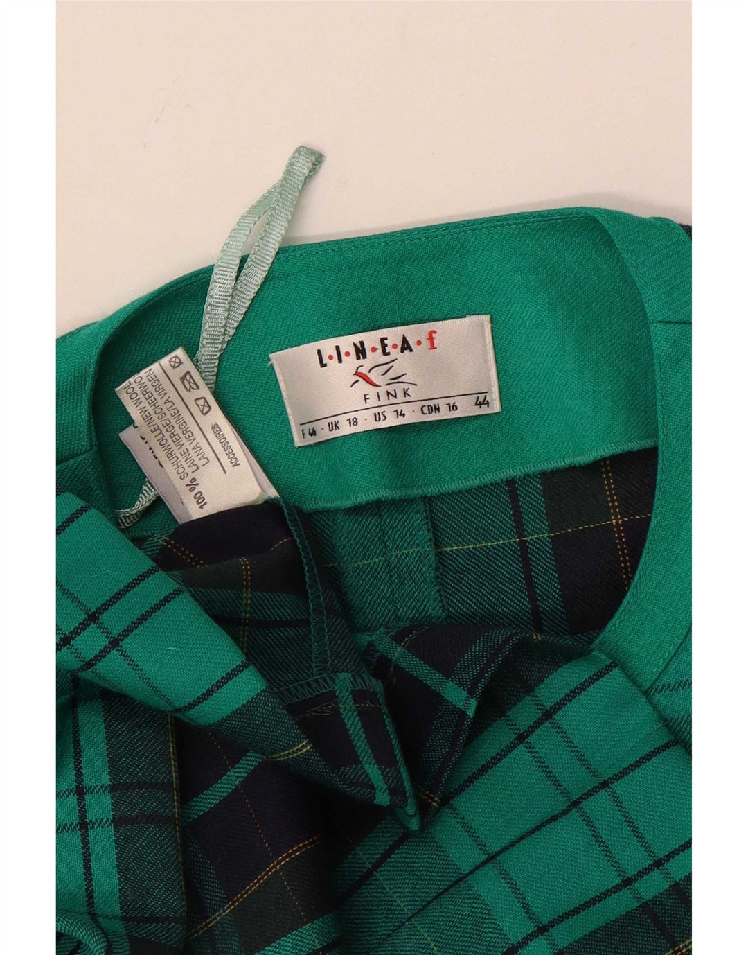 Jaqueta Blazer Feminina Fink Reino Unido 18 XL Verde Xadrez Lã Virgem