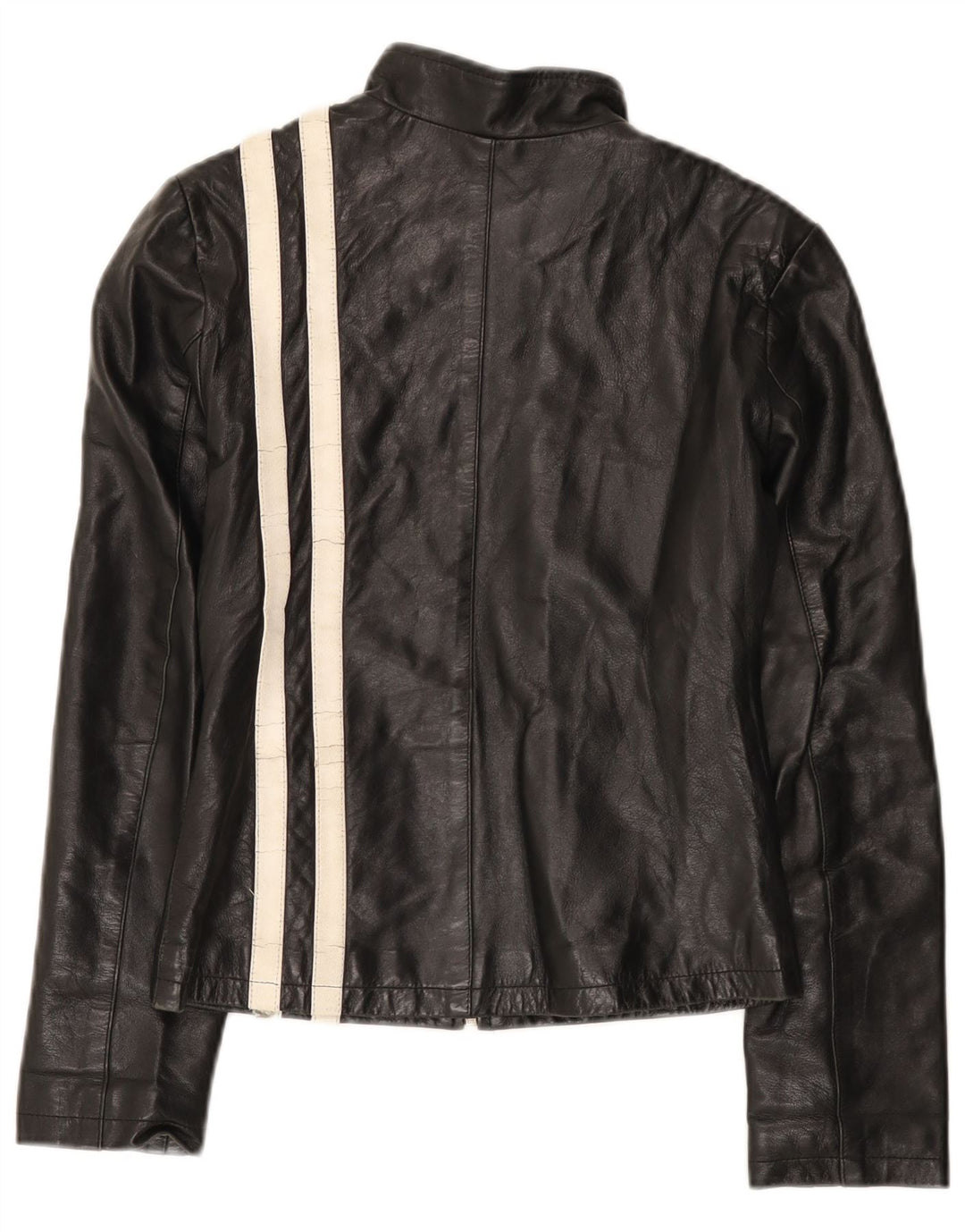 Jaqueta de couro feminina BRIXTON UK 10 pequena couro preto colorblock