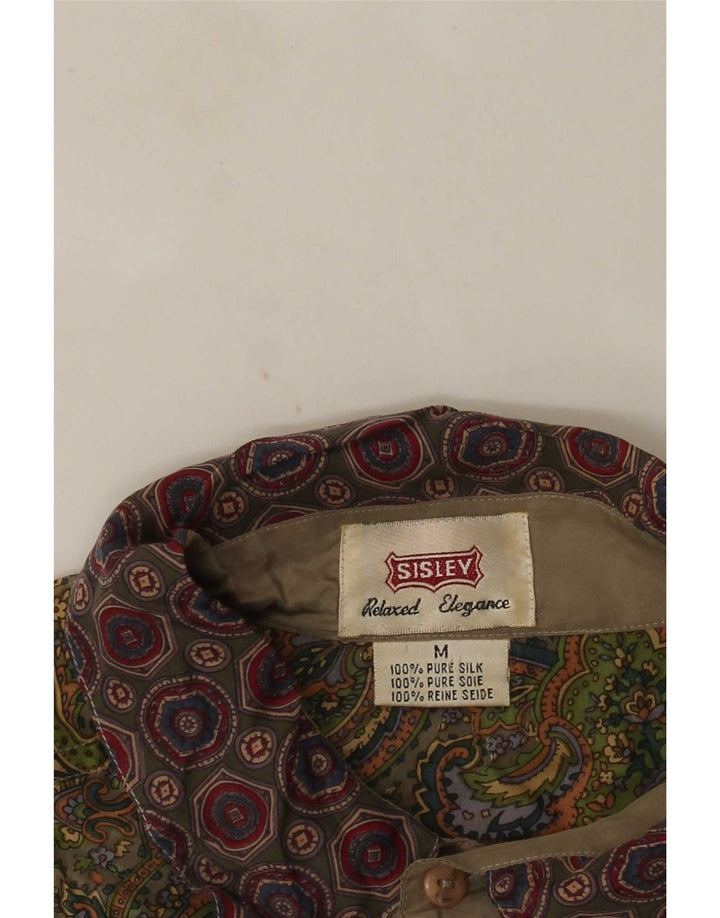 Camisa masculina Sisley de manga curta bege médio paisley seda