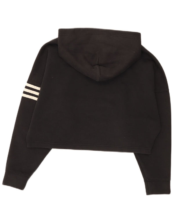 Adidas Womens Crop Oversized Hoodie Jumper UK 6 XS Algodão Preto