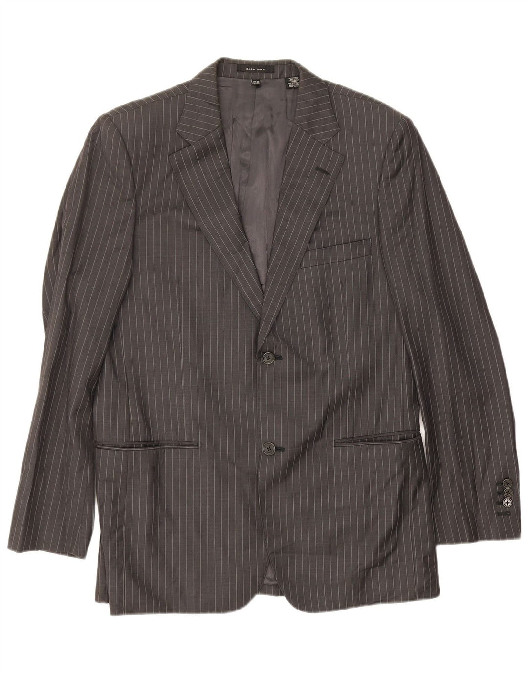 Jaqueta blazer masculina Zara com 2 botões EU 48 lã listrada cinza médio