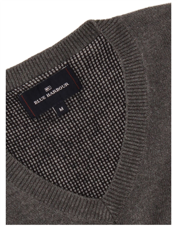 Suéter masculino Marks & Spencer Blue Harbor com decote em V, algodão cinza médio