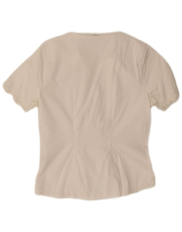 Blusa feminina de manga curta Naracaminee Reino Unido 10 algodão branco pequeno