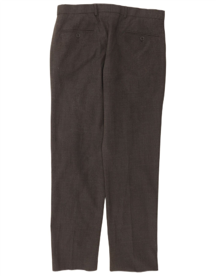 Calça masculina de terno reto Marks & Spencer W32 L31 lã cinza