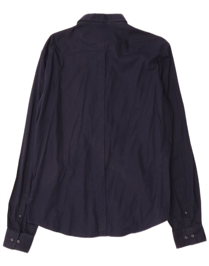 Camisa masculina Dkny grande algodão guingão azul marinho