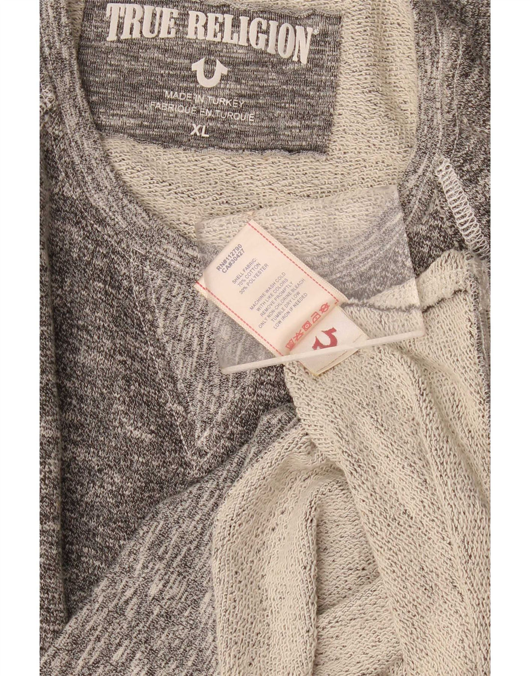 Moletom masculino True Religion XL cinza manchado de algodão