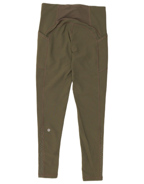 Lululemon Leggings feminino US 6 nylon manchado verde médio