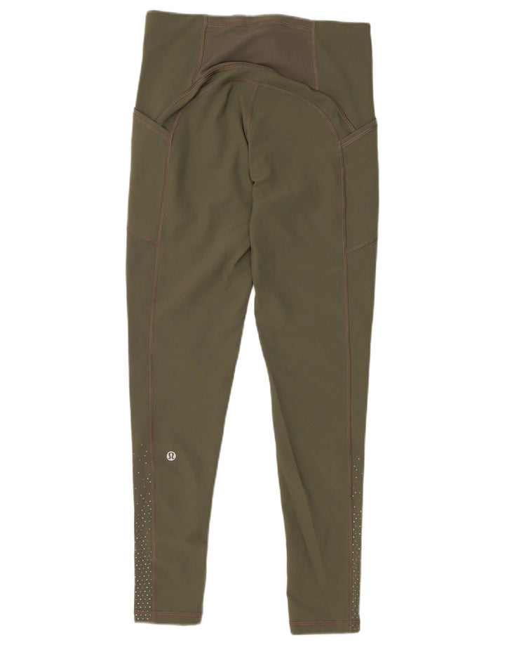 Lululemon Leggings feminino US 6 nylon manchado verde médio