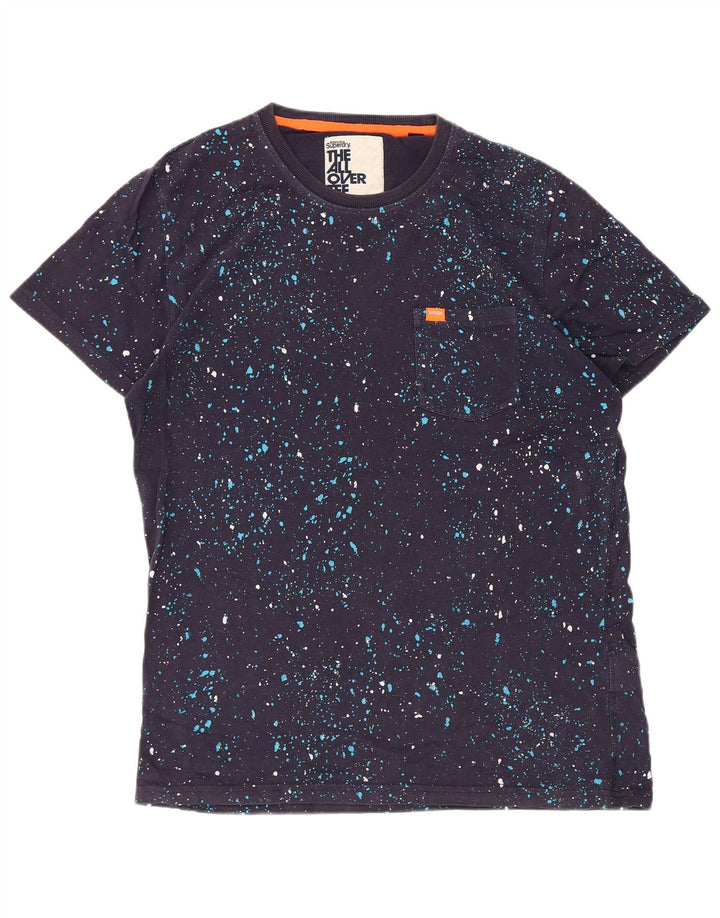 Camiseta masculina Superdry Top grande algodão manchado azul marinho