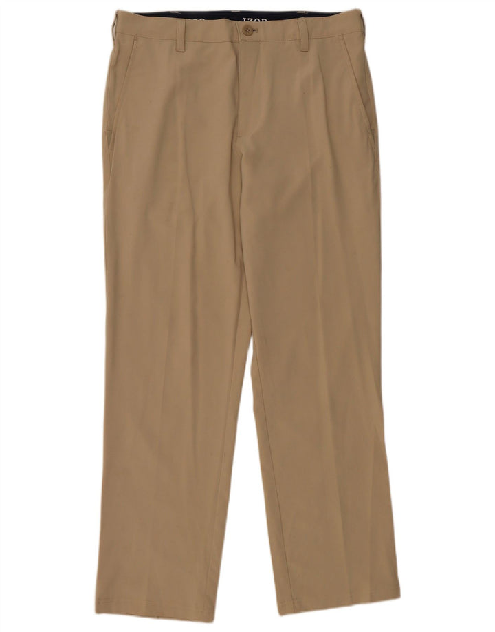 Calça chino reta feminina Izod W32 L30 poliéster bege