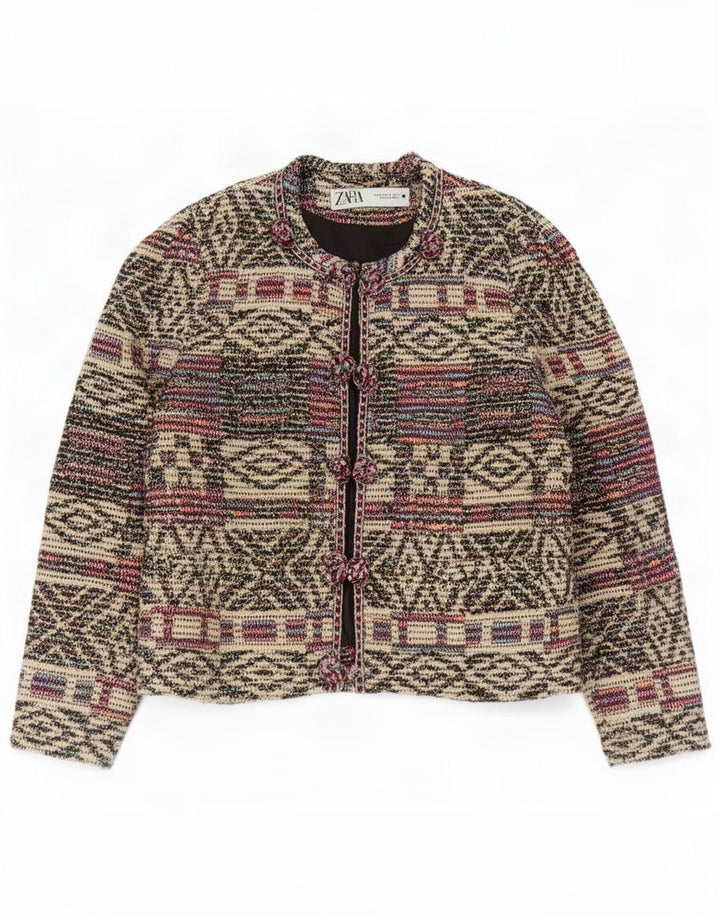 Zara Womens Oversized Blazer Jacket UK 10 pequeno multicolorido geométrico