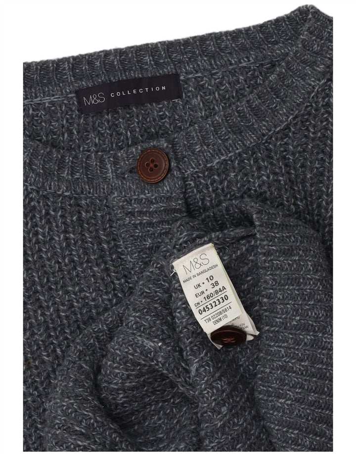 Suéter cardigã feminino Marks & Spencer Reino Unido 10 pequeno acrílico manchado cinza