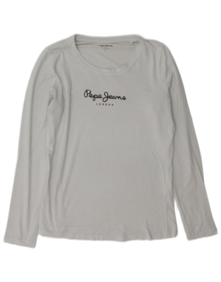 PEPE Jeans Top gráfico feminino manga comprida UK 14 cinza médio