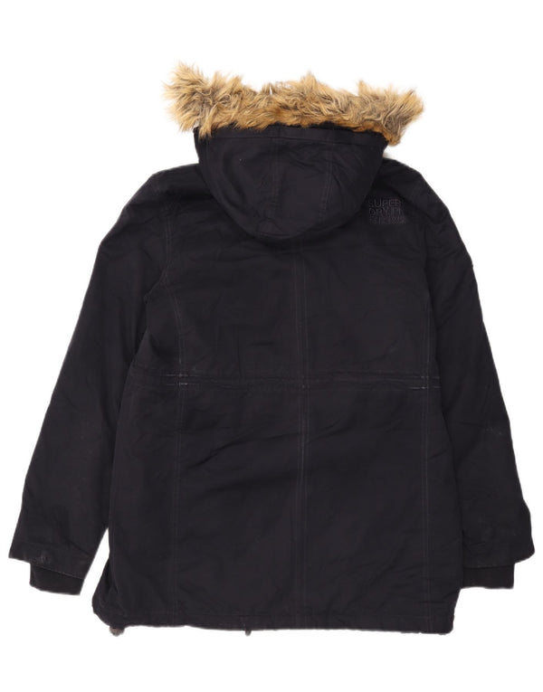 Jaqueta feminina Superdry com capuz Sherpa Parka UK 18 XL azul marinho poliéster