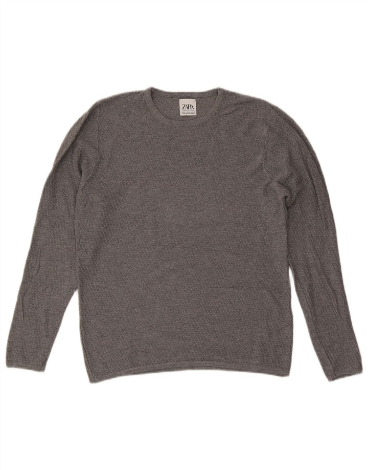 Zara Suéter masculino com gola redonda cinza médio