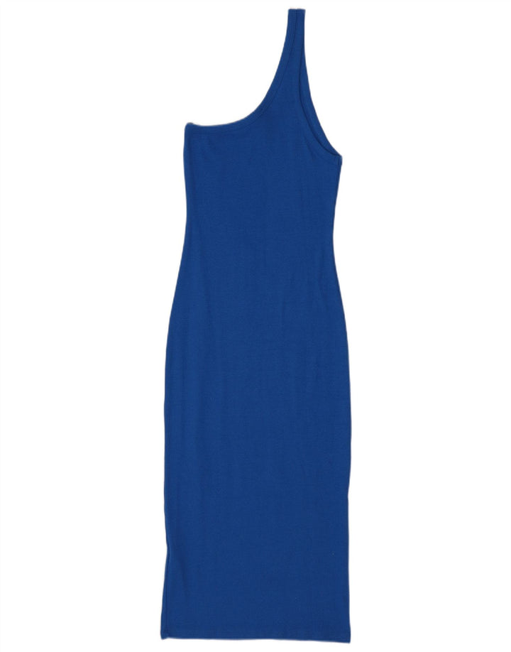 Vestido feminino Zara de um ombro UK 12 algodão azul médio