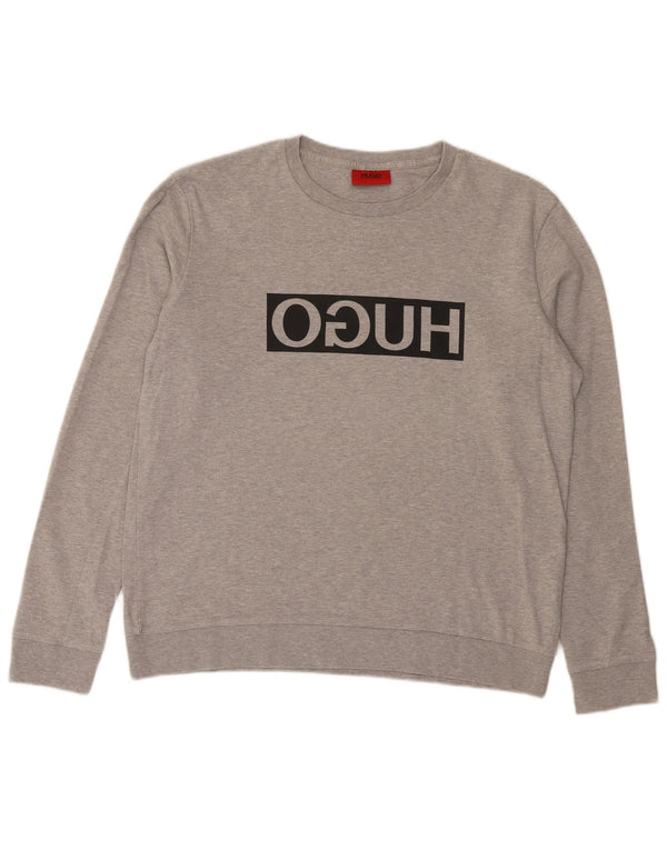 Hugo Boss moletom gráfico masculino jumper grande algodão cinza