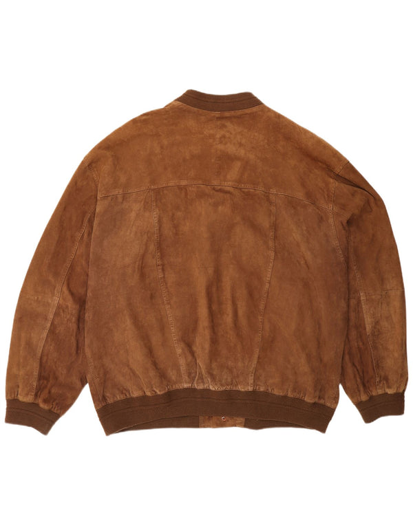 Jaqueta bomber de camurça masculina autêntica Reino Unido 44 2XL couro marrom