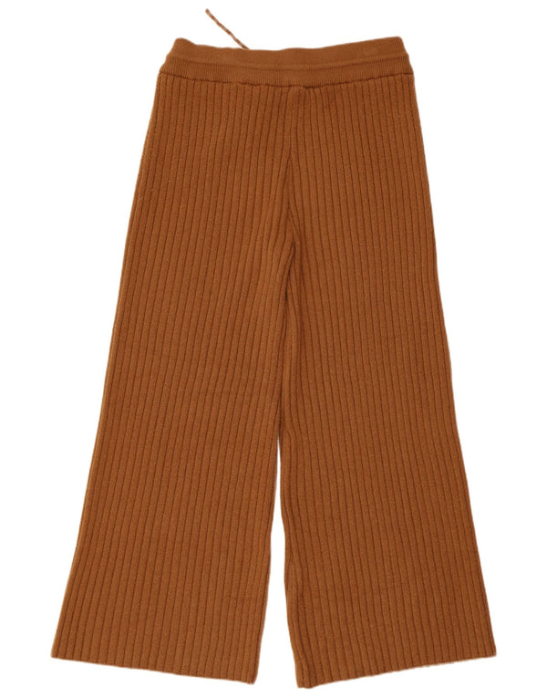 Zara Calça feminina de malha com pernas largas UK 16 grande marrom acrílico