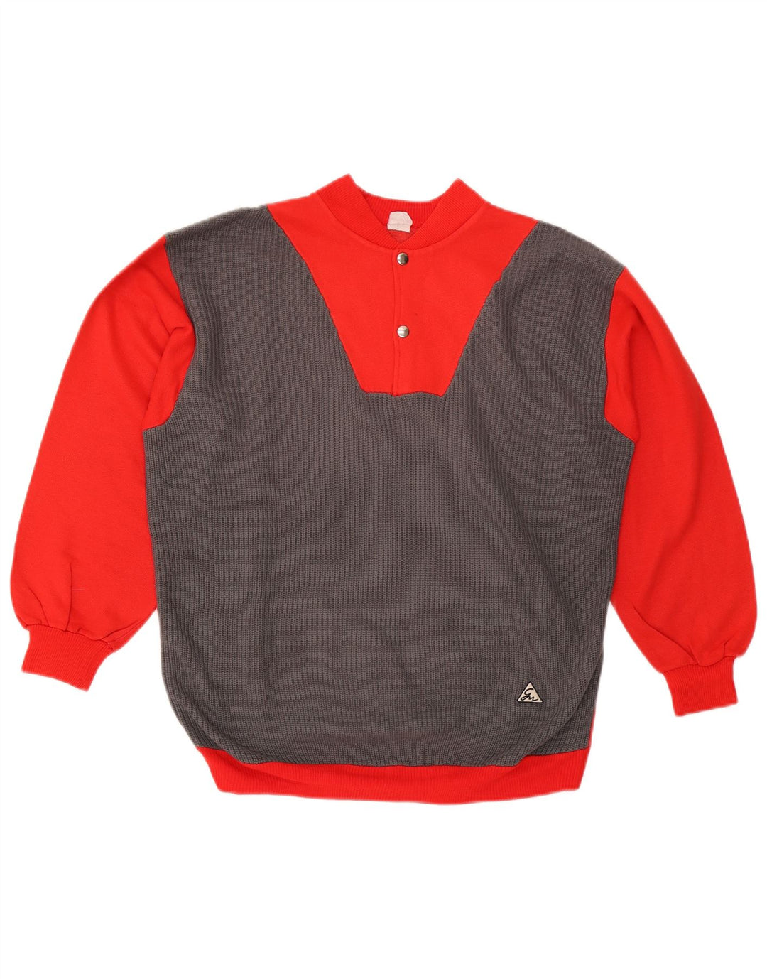 Suéter masculino VINTAGE com gola com botão e bloco colorido vermelho médio