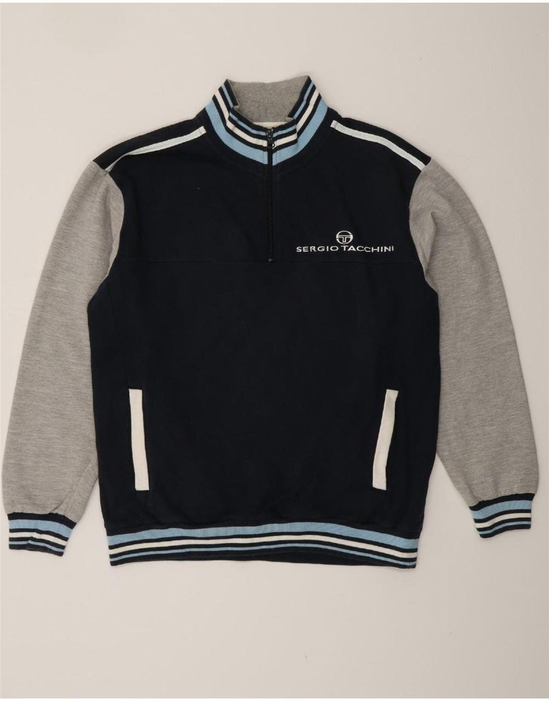SERGIO TACCHINI Moletom masculino Jumper grande bloco colorido azul marinho