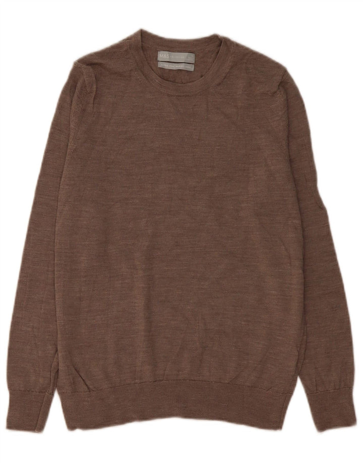 Suéter feminino Marks & Spencer com gola redonda Reino Unido 14 marrom médio manchado