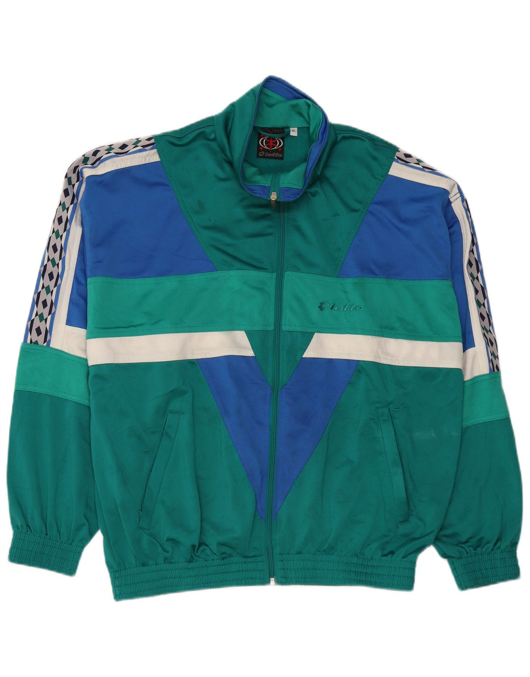 LOTTO Jaqueta masculina de agasalho gráfico XL verde colorblock poliéster