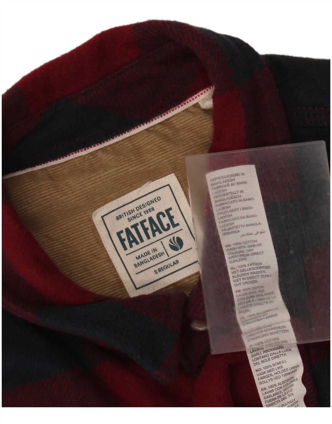 Camisa de flanela de ajuste regular masculino Fat Face pequeno algodão vermelho xadrez