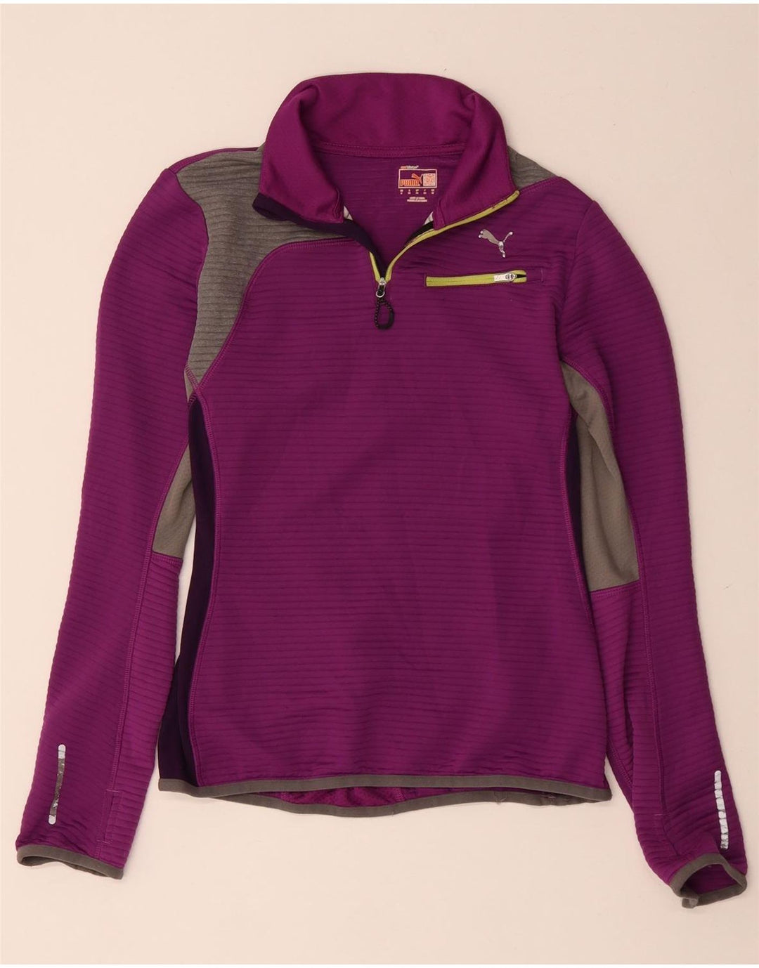 Pulôver feminino PUMA com zíper e gola em bloco colorido roxo pequeno