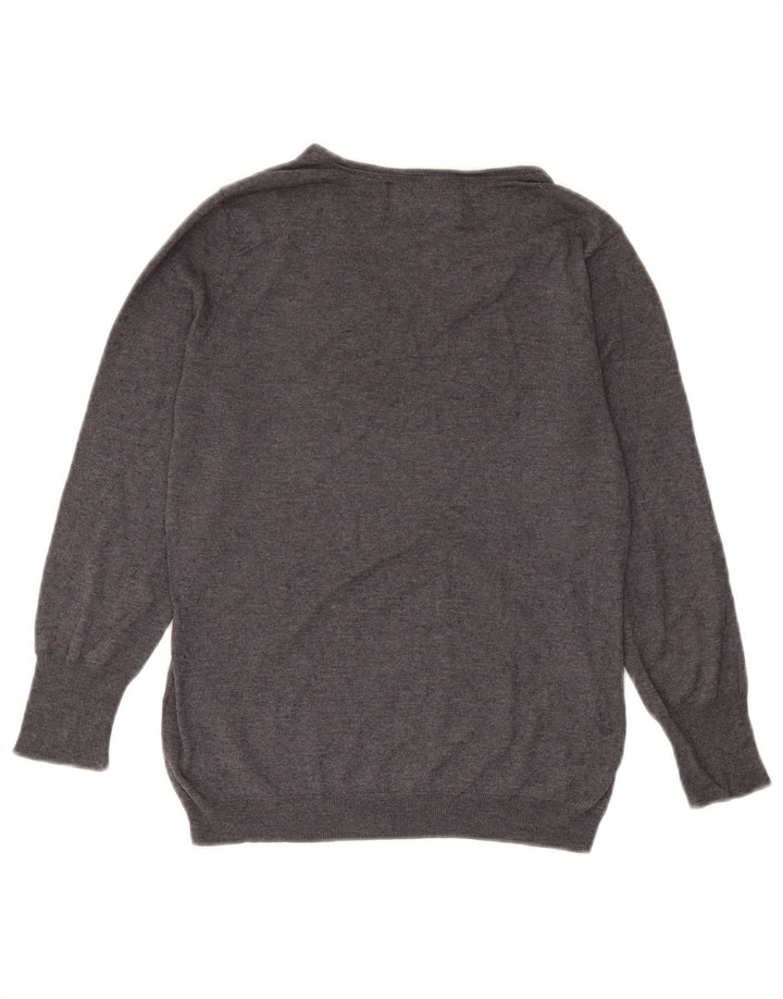 Suéter feminino Zara com decote em V Reino Unido 12 seda cinza médio