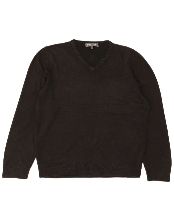 Suéter masculino Marks & Spencer com decote em V grande acrílico preto
