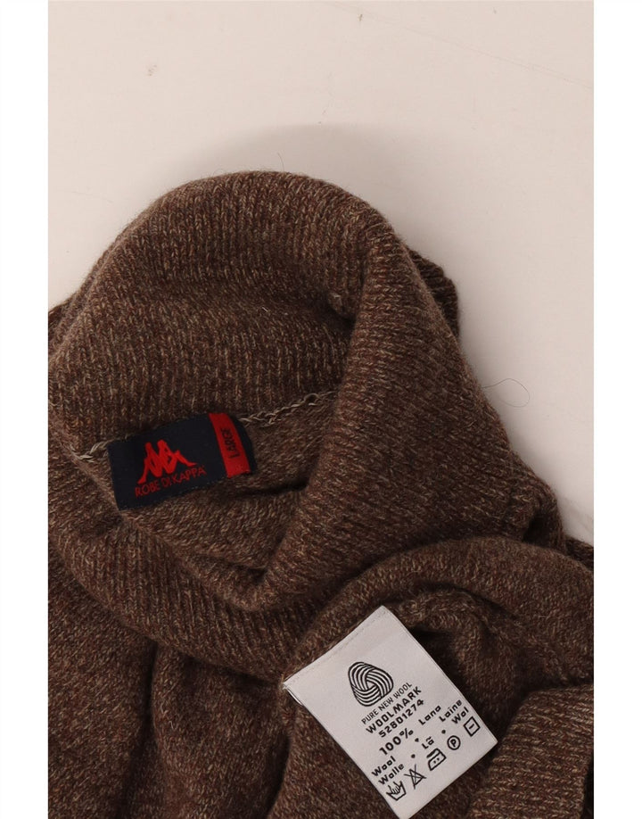 Suéter masculino Kappa com gola redonda, lã grande marrom manchada
