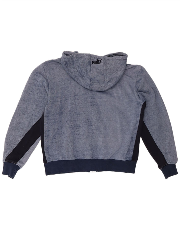 Suéter masculino PUMA com capuz e zíper gráfico azul médio algodão colorblock