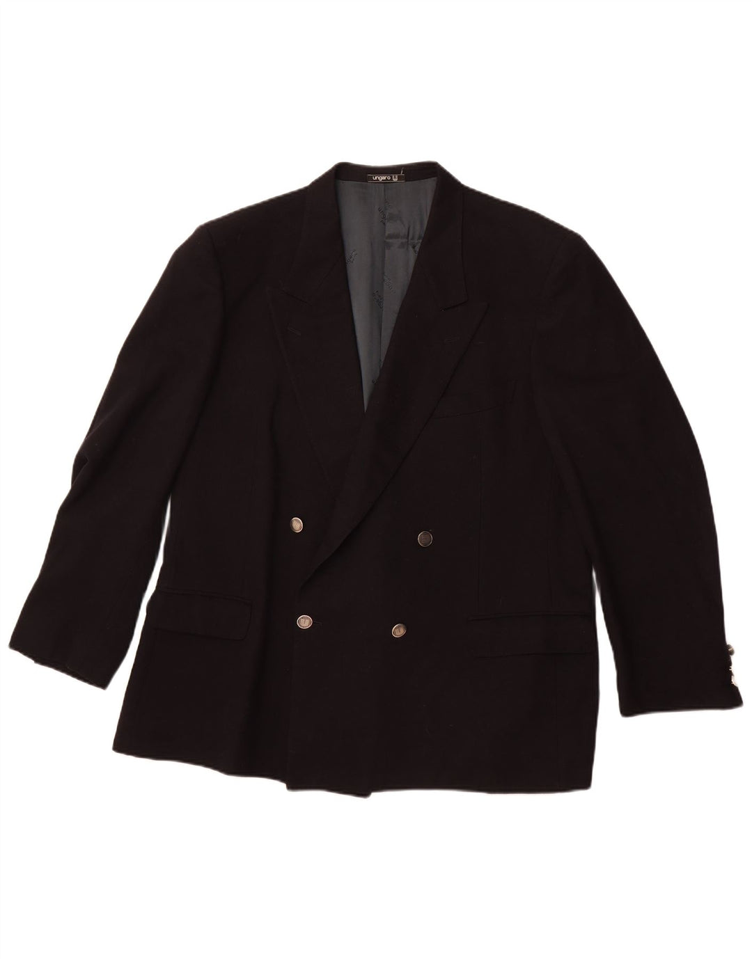 Jaqueta blazer masculina UNGARO com peito duplo Reino Unido 40 grande azul marinho