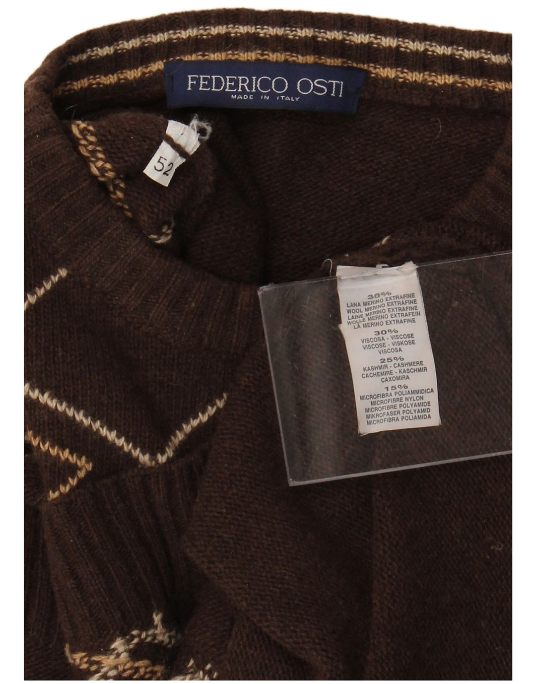 Colete masculino vintage regata IT 50 lã geométrica marrom médio