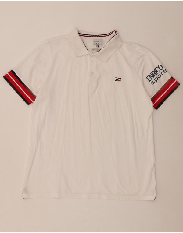 Enrico Coveri Camisa polo masculina gráfica 2XL algodão colorblock branco