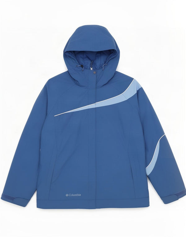 Jaqueta de chuva feminina Columbia com capuz Reino Unido 16 grande bloco colorido azul nylon