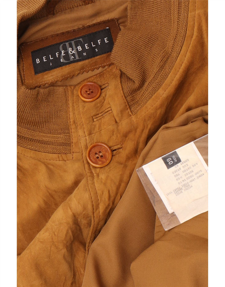 Belfe & Belfe Jaqueta bomber masculina de camurça IT 60 5XL couro marrom