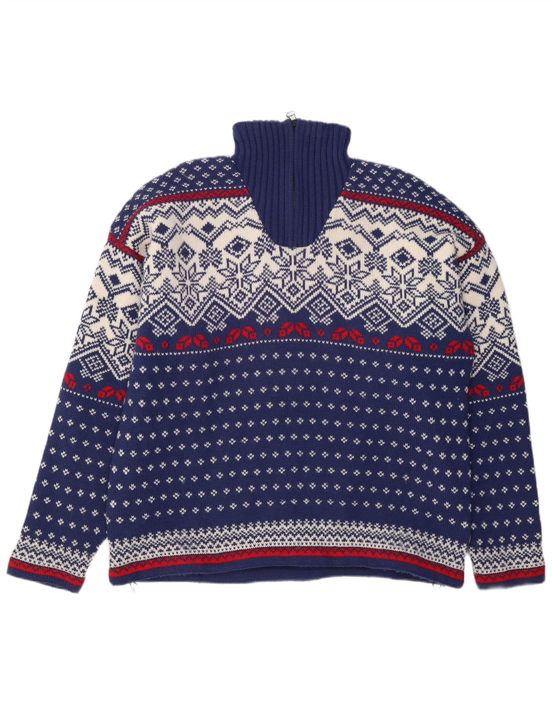 Suéter masculino OCK com zíper e gola XL azul marinho Fair Isle Wool