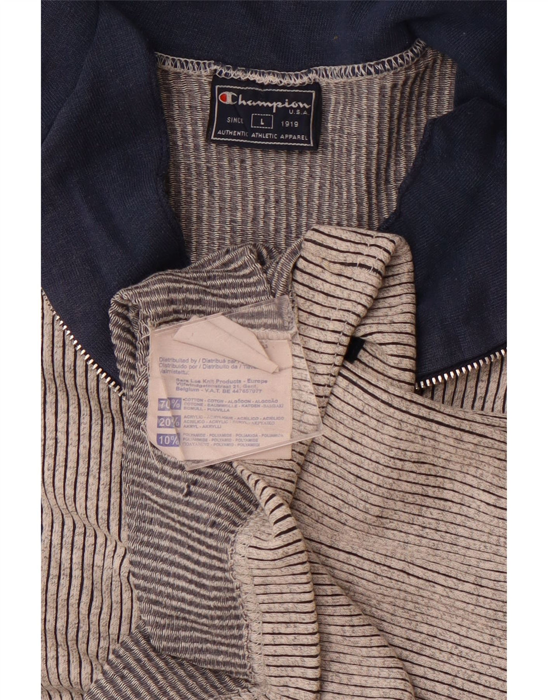 Camiseta masculina CHAMPION com gola e zíper grande algodão listrado cinza