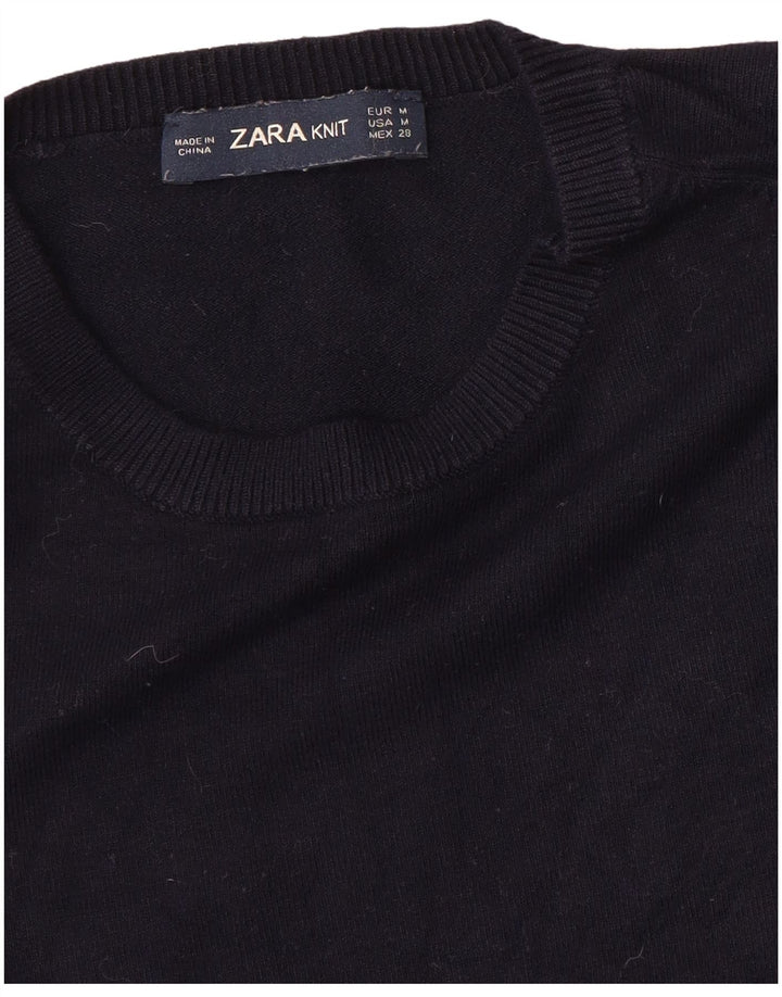 Suéter feminino ZARA com gola redonda, Reino Unido 12, médio, azul marinho