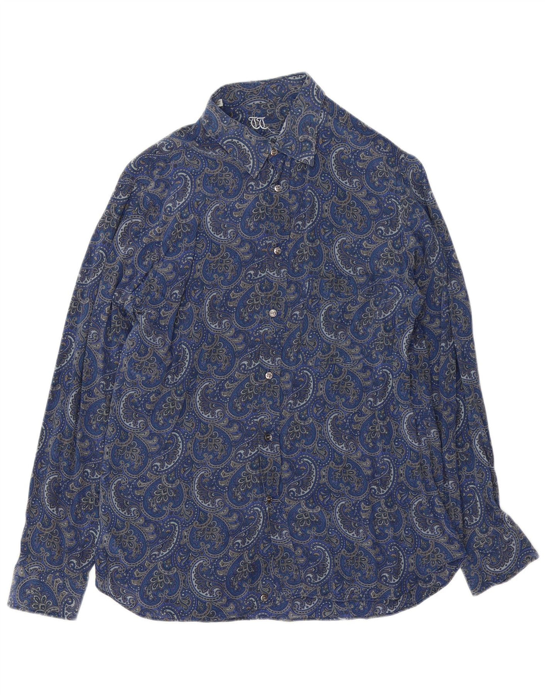 Camisa masculina vintage tamanho 41 16 grande seda paisley azul