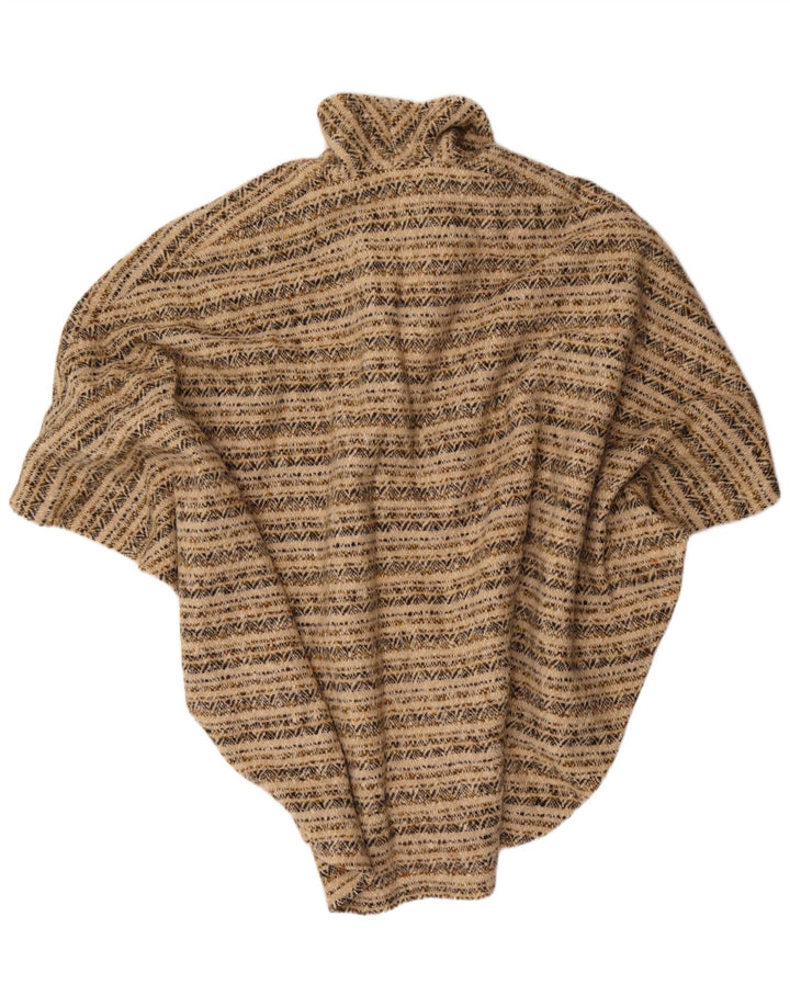 Suéter feminino vintage poncho cardigã tamanho único bege geométrico