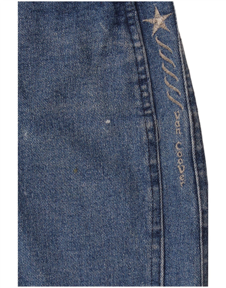 Mini saia jeans feminina vintage IT 46 grande W32 algodão azul