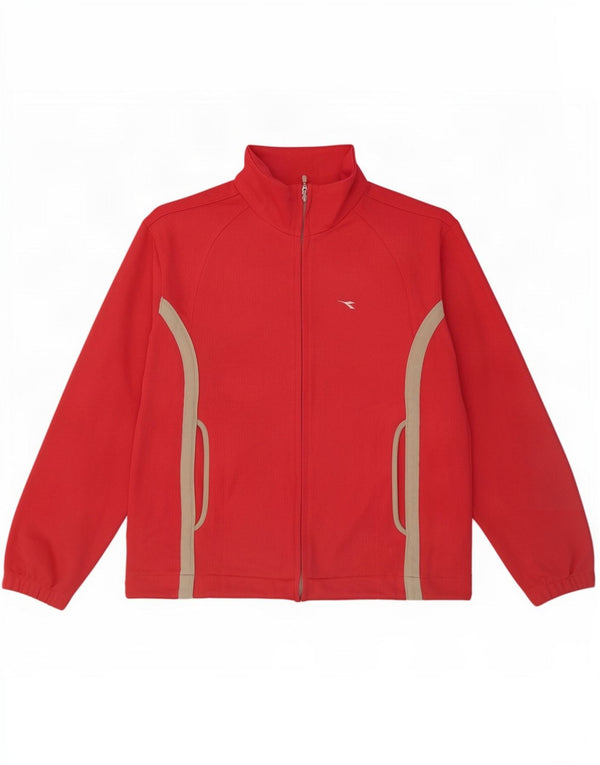Diadora Womens Tracksuit Top Jacket UK 12 Medium Red Colourblock Poliéster